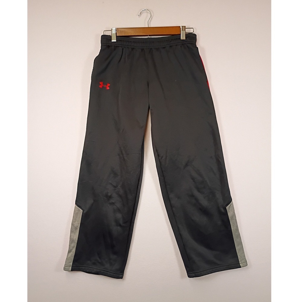 Sporty Under Armour Boys Size YLG Black Red Stripe Loose Fit Fleece Track Pants
